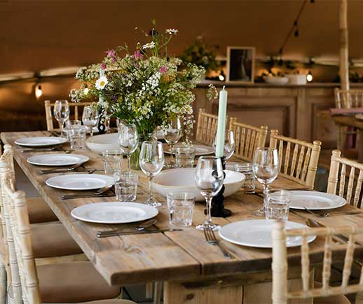 Jenners Barn events dining in the tipi-style marquee